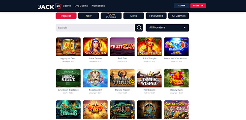 List of Casino Games at Jack21 Casino